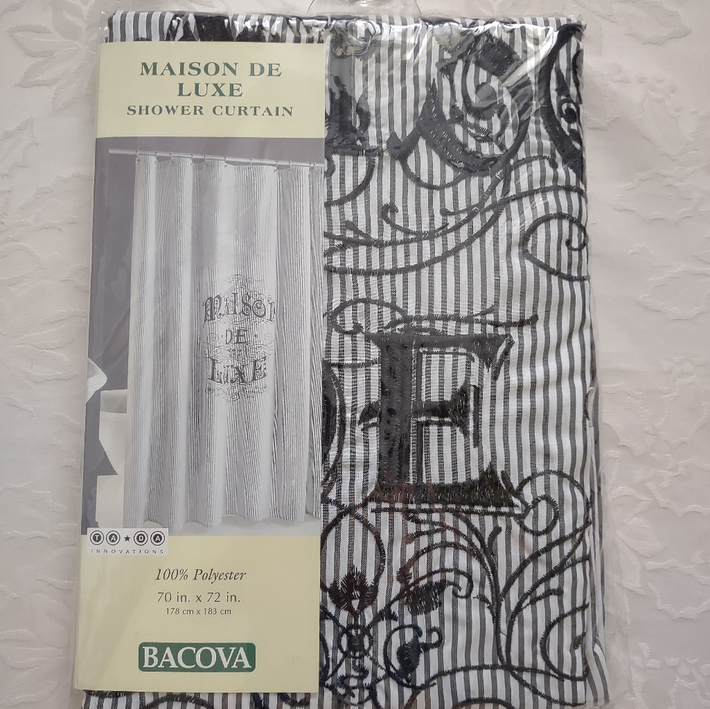New 🆕 Maison De Luxe Embroidered Shower Curtain Black White Shabby Chic